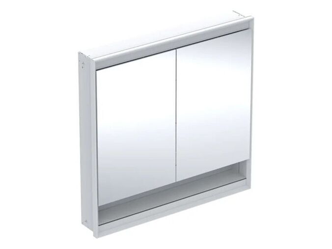 Geberit ONE zrcadlová skříňka pod omítku, s nikou, ComfortLight, 2x dvířka, 90x90x15 cm, hliník/bílá