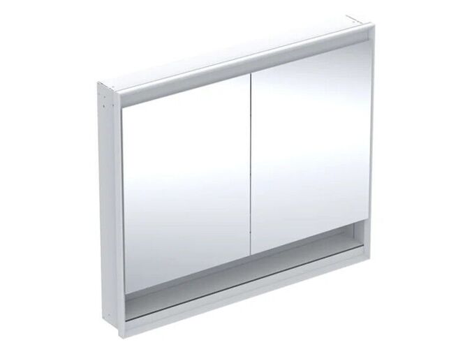 Geberit ONE zrcadlová skříňka pod omítku, s nikou, ComfortLight, 2x dvířka, 105x90x15 cm, hliník/bílá