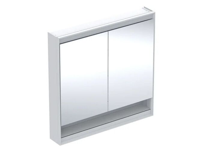 Geberit ONE zrcadlová skříňka s nikou, ComfortLight, 2x dvířka, 90x90x15 cm, hliník/bílá
