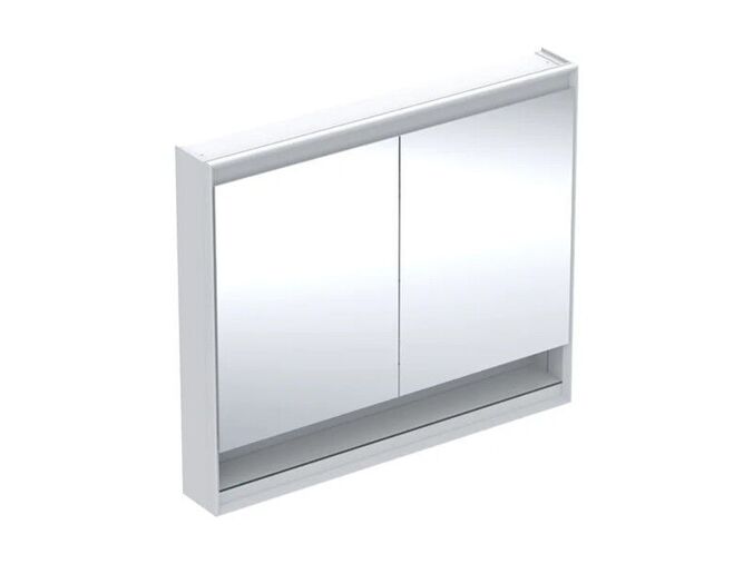 Geberit ONE zrcadlová skříňka s nikou, ComfortLight, 2x dvířka, 105x90x15 cm, hliník/bílá