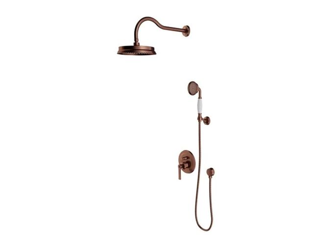 OMNIRES Armance Sprchový set s baterií pod omítku, s tělesem, průměr 22,5 cm, kartáčovaná měď