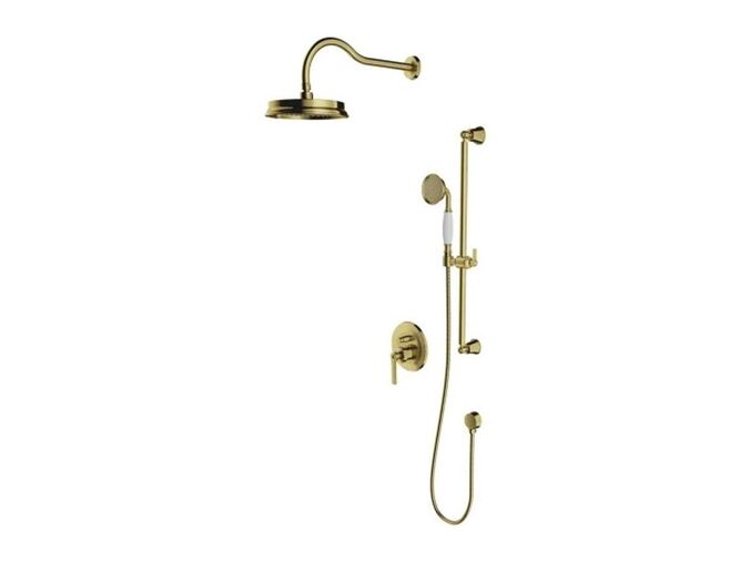 OMNIRES Armance Sprchový set s baterií pod omítku, s tělesem, průměr 22,5 cm, kartáčovaná mosaz