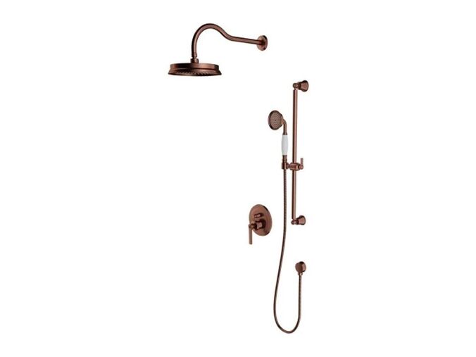 OMNIRES Armance Sprchový set s baterií pod omítku, s tělesem, průměr 22,5 cm, kartáčovaná měď