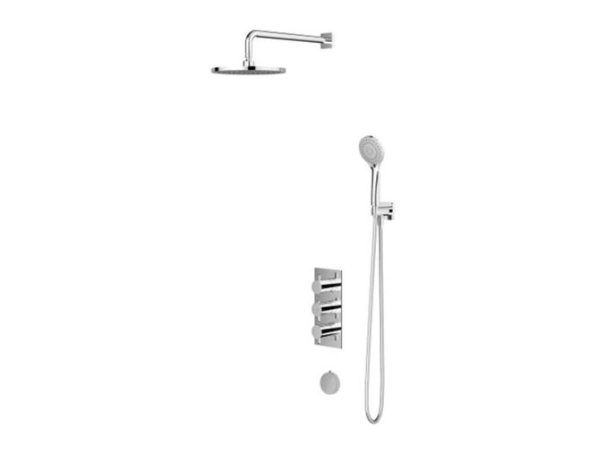 OMNIRES Y Sprchový set s vanovým podomítkovým termostatem, s napouštěním přepadem, s tělesem, průměr 25 cm, 5 proudů, chrom