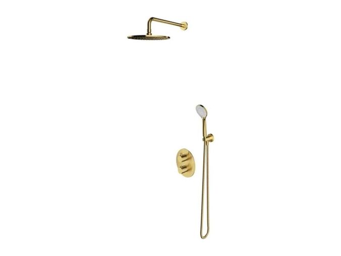 OMNIRES Y Sprchový set s termostatem pod omítku, s tělesem, průměr 25 cm, 5 proudů, kartáčovaná mosaz