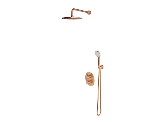 OMNIRES Y Sprchový set s termostatem pod omítku, s tělesem, průměr 25 cm, 5 proudů, kartáčovaná měď