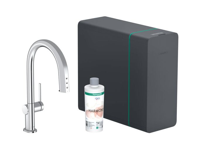 Hansgrohe Aqittura M91 Dřezová baterie s výsuvnou koncovkou, SodaSystem, sBox, chrom