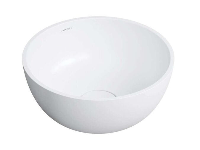 OMNIRES Shell M+ Umyvadlo na desku, průměr 35 cm, bez přepadu, bez otvoru pro baterii, matná bílá