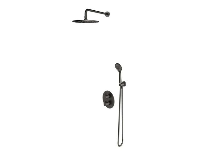 OMNIRES Y Sprchový set s termostatem pod omítku, s tělesem, průměr 25 cm, 5 proudů, kartáčovaný grafit
