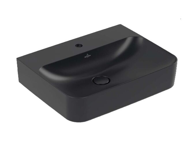 Villeroy & Boch Finion Umyvadlo 60x47 cm, bez přepadu, otvor pro baterii, CeramicPlus, Pure Black