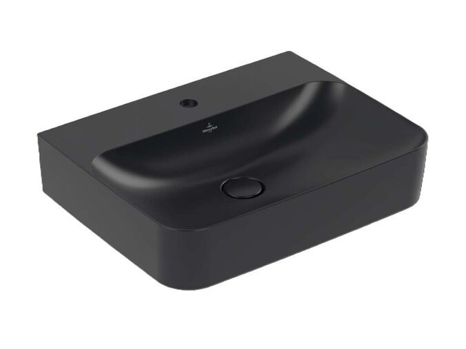 Villeroy & Boch Finion Umyvadlo 60x47 cm, skrytý přepad, otvor pro baterii, CeramicPlus, Pure Black