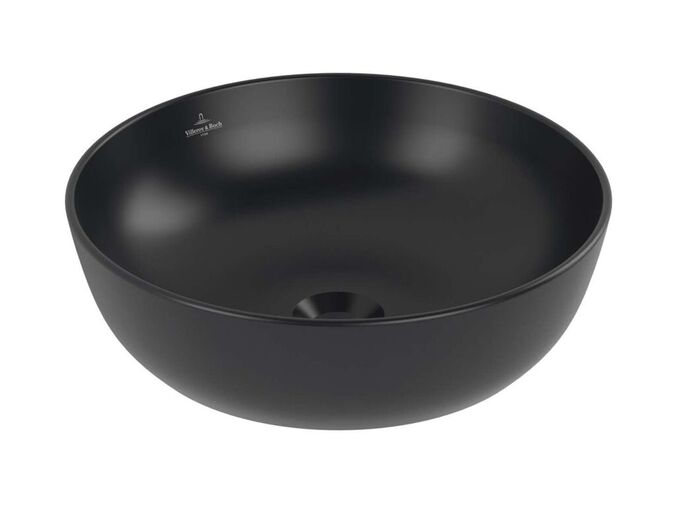 Villeroy & Boch Artis Umyvadlo na desku, průměr 43 cm, bez přepadu, bez otvoru pro baterii, CeramicPlus, Pure Black
