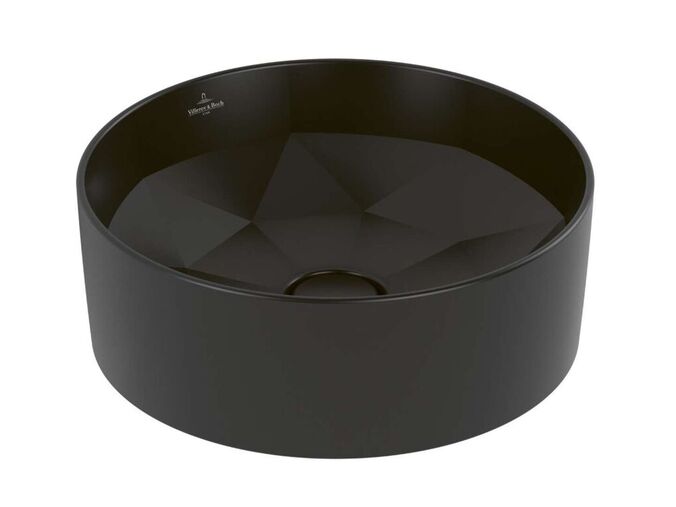 Villeroy & Boch Octagon Umyvadlo na desku, průměr 42 cm, bez přepadu, bez otvoru pro baterii, CeramicPlus, Pure Black