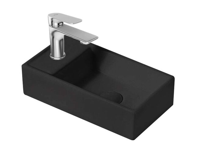 kielle Arkas I Umývátko 42x23 cm, bez přepadu, 1 otvor pro baterii vlevo, matná černá