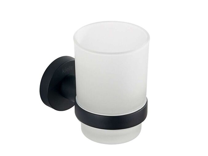 kielle Oudee Sklenka na kartáčky a pastu s držákem, matné sklo/matná černá