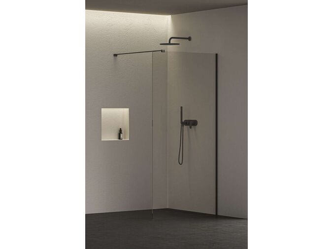 kielle Meara Sprchová stěna Walk-In 100x200 cm, matná černá/čiré sklo