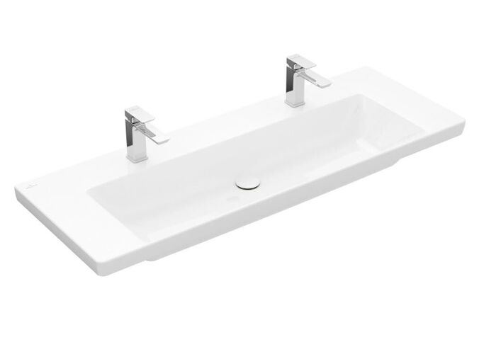 Villeroy & Boch Subway 3.0 Dvojumyvadlo 1300x475 mm, bez přepadu, otvory pro baterie, CeramicPlus, Stone White