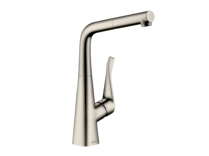 Hansgrohe Metris M71 Dřezová baterie s výsuvnou koncovkou, vzhled nerezu