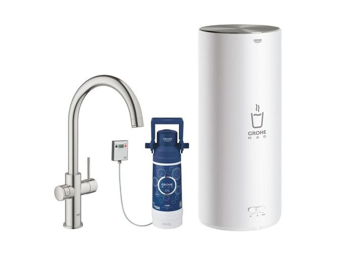 Grohe Red Dřezová baterie Duo s ohřevem vody a filtrací, zásobník L, supersteel