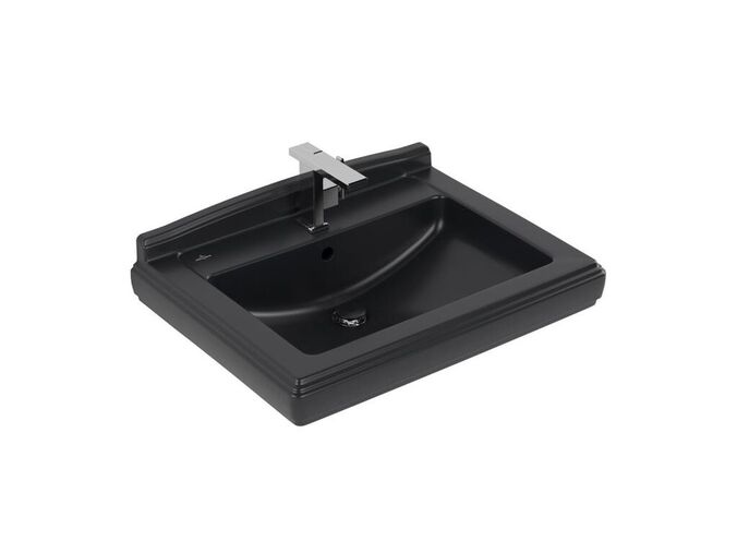 Villeroy & Boch Hommage Umyvadlo 750x580 mm, s přepadem, otvor pro baterii, CeramicPlus, Pure Black