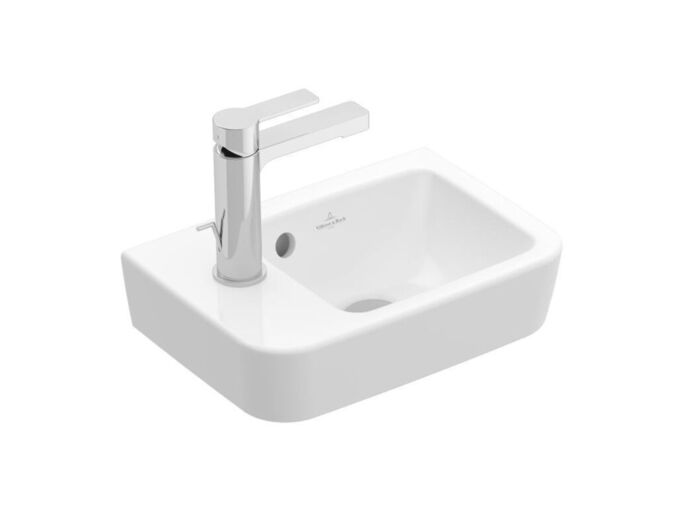 Villeroy & Boch O.novo Umývátko Compact 360x250 mm, s přepadem, otvor pro baterii vlevo, AntiBac, CeramicPlus, alpská bílá