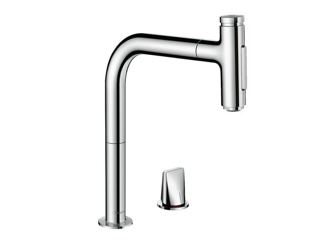 Hansgrohe Metris M71 Dřezová baterie M7120-H200 s výsuvnou sprškou, 2-otvorová instalace, sBOX, chrom