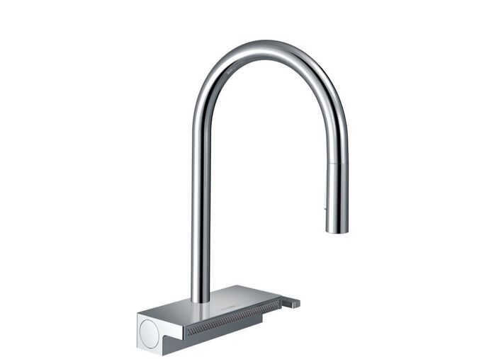 Hansgrohe Aquno M81 Dřezová baterie Aquno Select s výsuvnou sprškou a plochým sprchovým proudem, sBox, chrom
