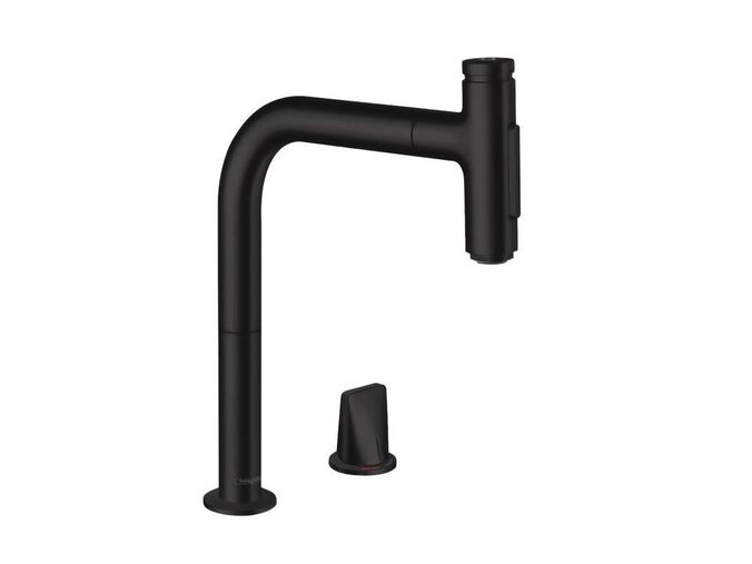 Hansgrohe Metris M71 Dřezová baterie M7120-H200 s výsuvnou sprškou, 2-otvorová instalace, sBOX, matná černá