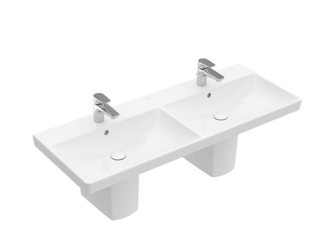 Villeroy & Boch Avento Dvojumyvadlo nábytkové 1200x470 mm, s přepadem, otvory pro baterie, CeramicPlus, Stone White