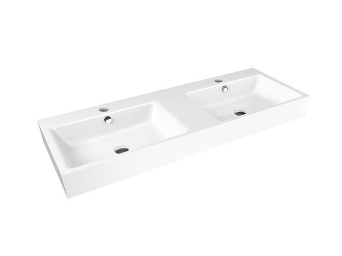 Kaldewei Puro 3170 umyvadlo na stěnu, 130x46 cm, s přepadem, 2x1 otvor, Perl-Effekt, bílá