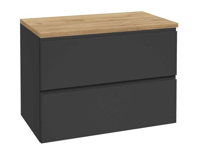 kielle Oudee Skříňka včetně desky pod umyvadlo 80x55x46 cm, matná černá/zlatý dub