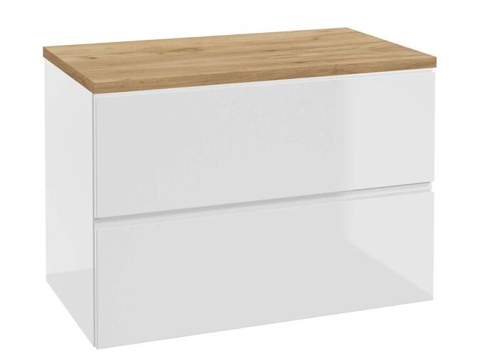 kielle Oudee Skříňka včetně desky pod umyvadlo 80x55x46 cm, lesklá bílá/zlatý dub