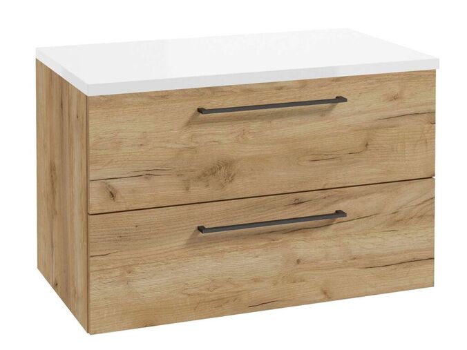 kielle Vega Skříňka včetně desky pod umyvadlo 80x50x46 cm, zlatý dub/lesklá bílá