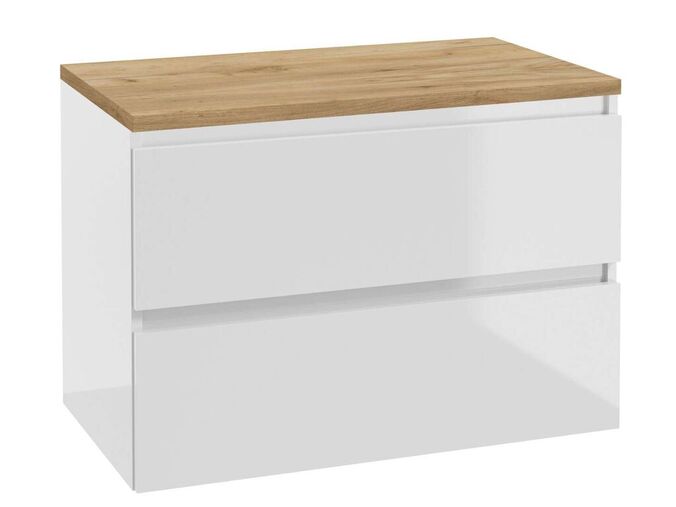 kielle Nefia Skříňka včetně desky pod umyvadlo 80x55x46 cm, lesklá bílá/zlatý dub