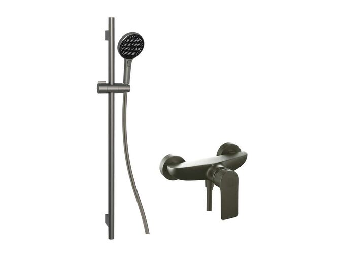 kielle Vega Sprchový set s baterií, tyčí, hadicí a sprchovou hlavicí, gun metal