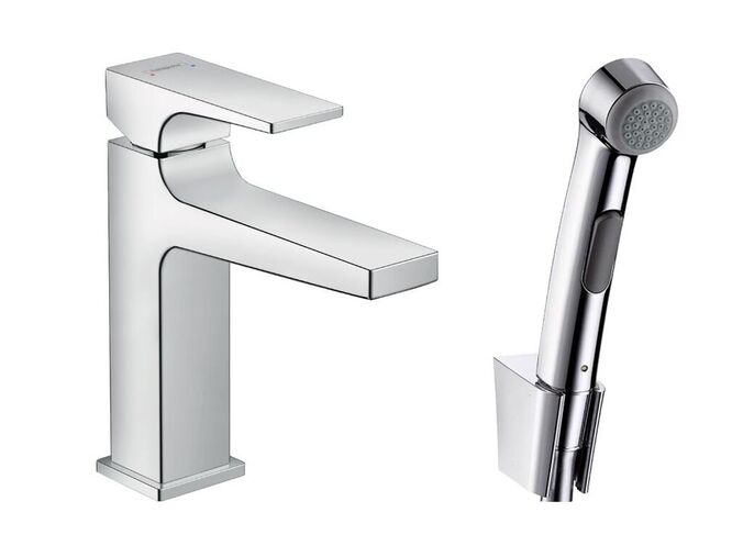 Hansgrohe Metropol Umyvadlová baterie s výpustí Push-Open a ruční sprchou Bidette, chrom