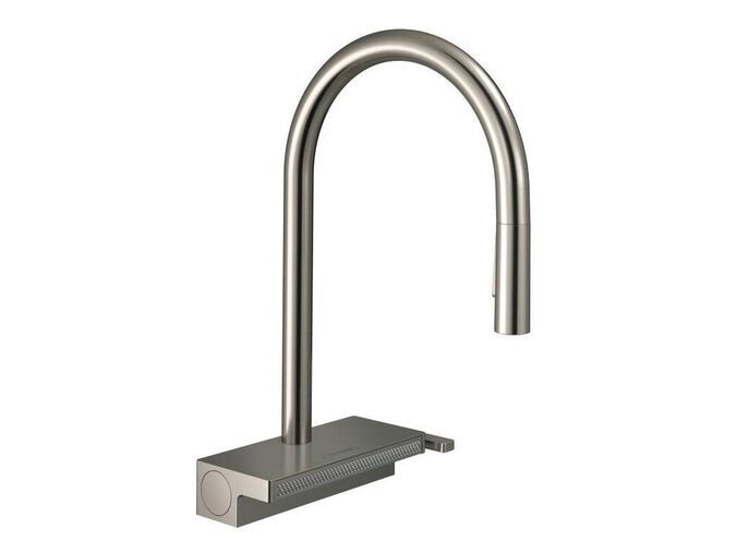 Hansgrohe Aquno M81 Dřezová baterie Aquno Select s výsuvnou sprškou a plochým sprchovým proudem, sBox, vzhled nerezu