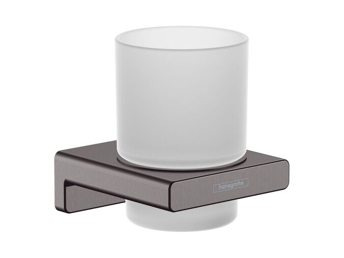 Hansgrohe AddStoris Sklenka na kartáčky a pastu s držákem, matné sklo/kartáčovaný černý chrom
