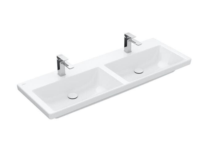 Villeroy & Boch Subway 3.0 Dvojumyvadlo nábytkové 1300x470 mm, bez přepadu, otvory pro baterie, CeramicPlus, Stone White