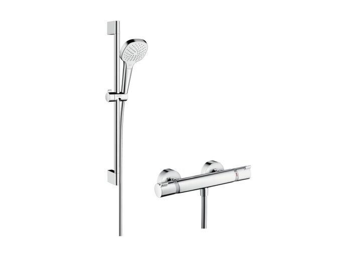 Hansgrohe Croma E Sprchový set Vario s termostatem, 3 proudy, sprchová tyč 650 mm, bílá/chrom