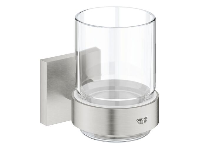 Grohe QuickFix Start Cube Sklenka na kartáčky a pastu, s držákem, sklo/supersteel