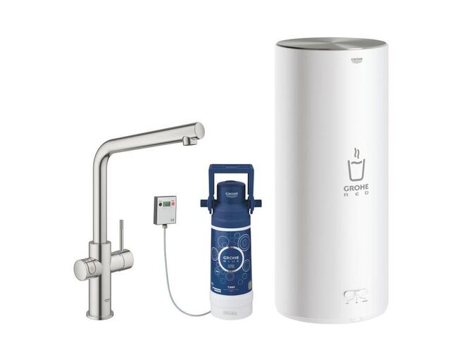 Grohe Red Dřezová baterie Duo s ohřevem vody a filtrací, zásobník L, supersteel