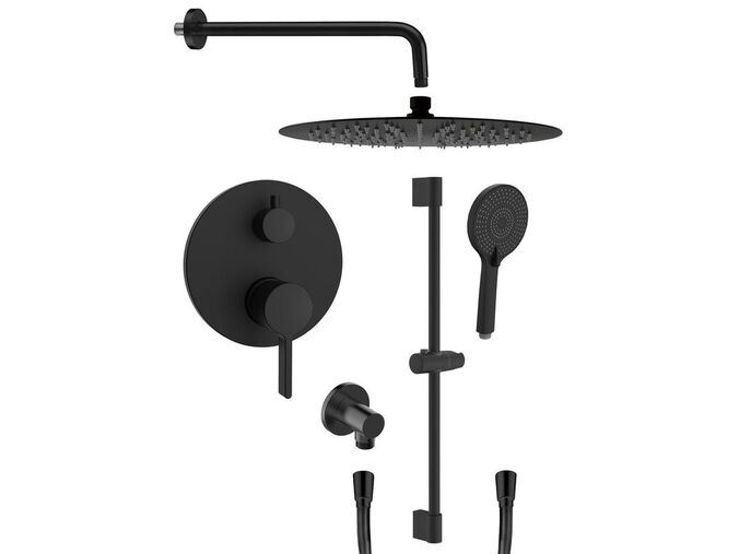 Sapho ICONIC podomítkový sprchový set s pákovou baterií, 2 výstupy, posuvný držák sprchy, černá mat
