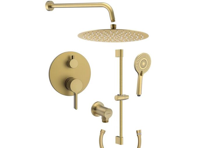 Sapho ICONIC podomítkový sprchový set s pákovou baterií, 2 výstupy, posuvný držák sprchy, zlato mat