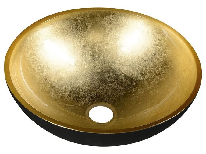 Sapho MURANO BLACK-GOLD skleněné umyvadlo na desku, průměr 40cm, černá/zlatá
