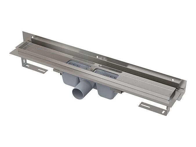 Alcadrain FLEXIBLE Podlahový žlab 850mm s okrajem pro perforovaný rošt s nastavitelným límcem ke stěně - rozbaleno