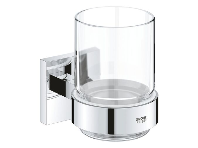 Grohe QuickFix Start Cube Sklenka na kartáčky a pastu, s držákem, sklo/chrom