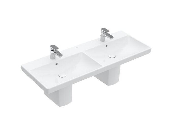 Villeroy & Boch Avento Dvojumyvadlo nábytkové 1200x470 mm, s přepadem, 2 otvory pro baterii, alpská bílá