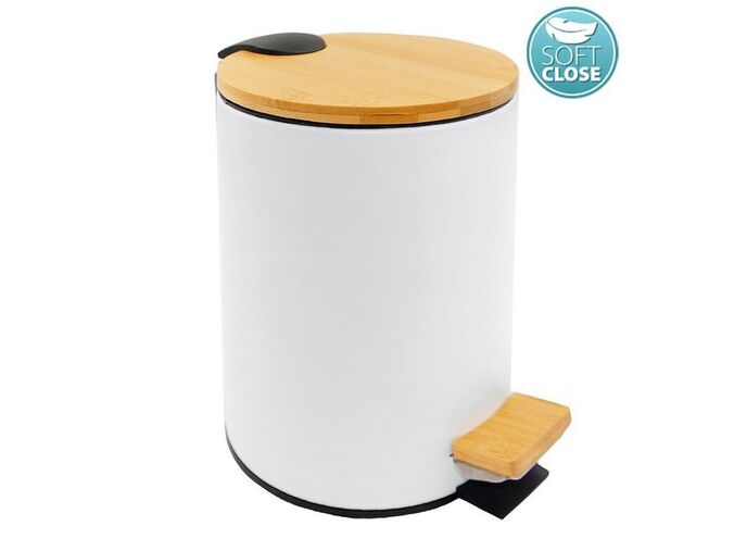 Aqualine BAMBUS odpadkový koš kulatý 5l, Soft Close, bílá