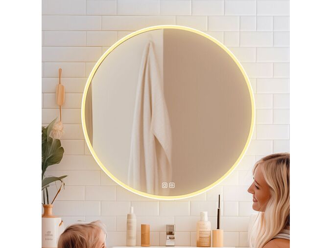 Nimco Zrcadla zrcadlo kulaté s LED osvětlením 80 cm, dotykový senzor, hliníkový rám, bílá mat